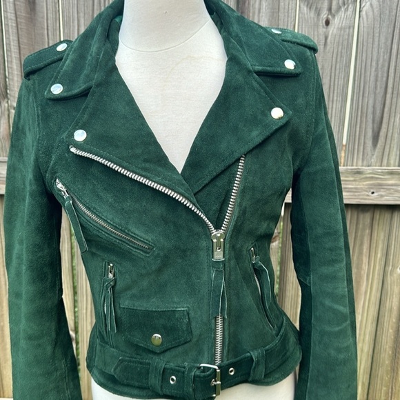 Carrie Hoxton ‘Brando’ green suede moto jacket, size 10UK (6US) - Picture 2 of 12